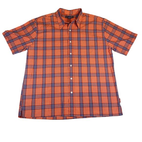 Structure Button Shirt Men's L Orange Blue Plaid Short Sleeve Vintage Skater - Picture 1 of 9